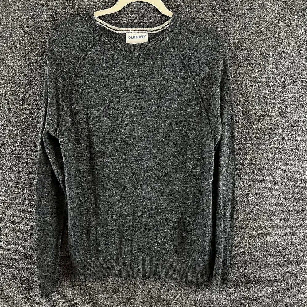 Old Navy Men's Small Charcoal Heather Gray Raglan Crewneck Sweater Knit